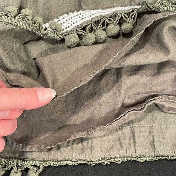 ~ Tommy Bahama 12mo Dress Cotton Crochet Lined Sleeveless Boho Olive PomPom Trim - Picture 8 of 11